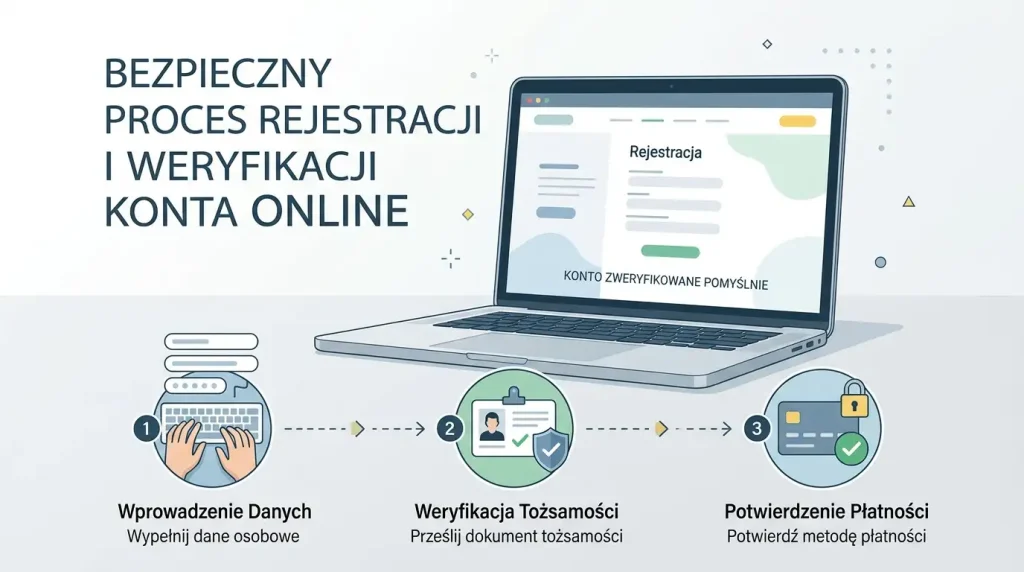 Neutralna ilustracja etapów rejestracji i weryfikacji konta online
