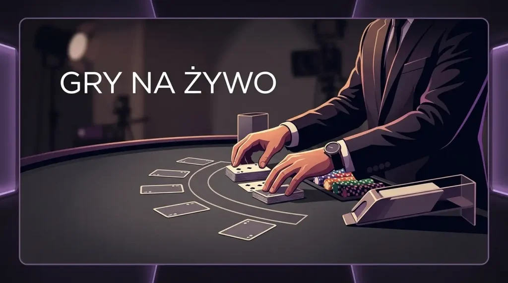 Neutralna ilustracja stołu live casino z krupierem bez logo marki